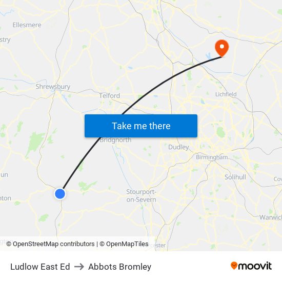 Ludlow East Ed to Abbots Bromley map