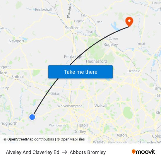 Alveley And Claverley Ed to Abbots Bromley map