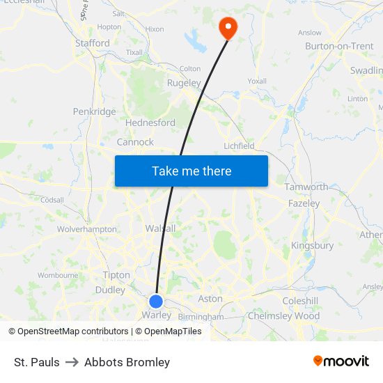 St. Pauls to Abbots Bromley map