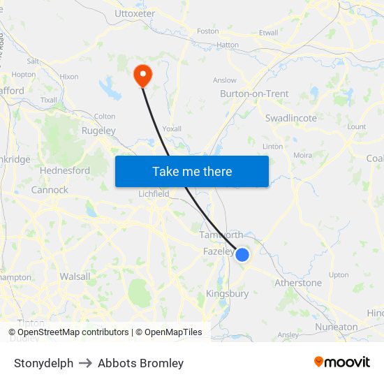 Stonydelph to Abbots Bromley map