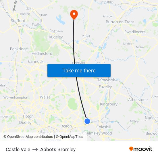 Castle Vale to Abbots Bromley map