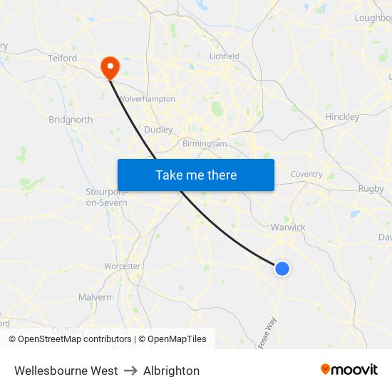 Wellesbourne West to Albrighton map