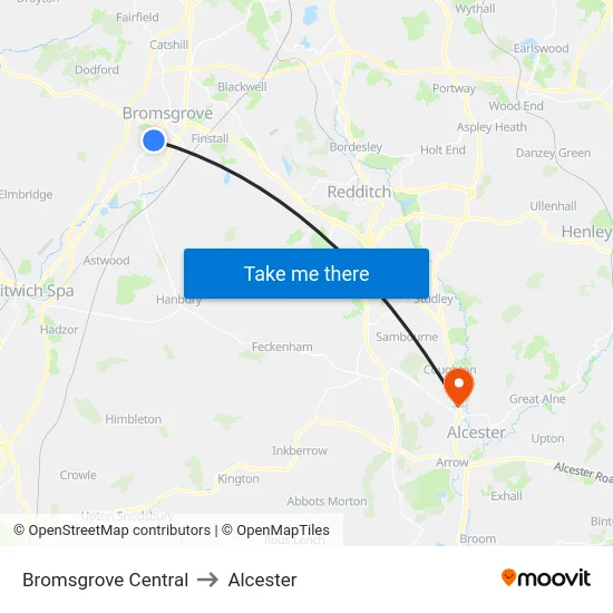 Bromsgrove Central to Alcester map