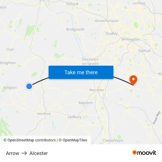 Arrow to Alcester map