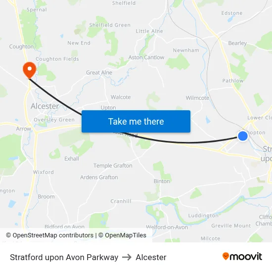 Stratford upon Avon Parkway to Alcester map