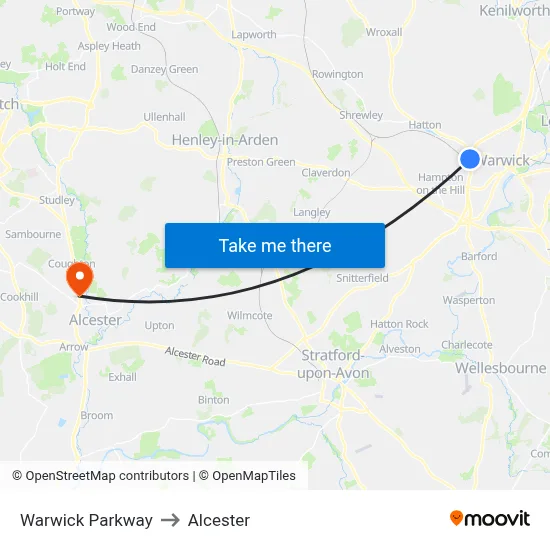Warwick Parkway to Alcester map