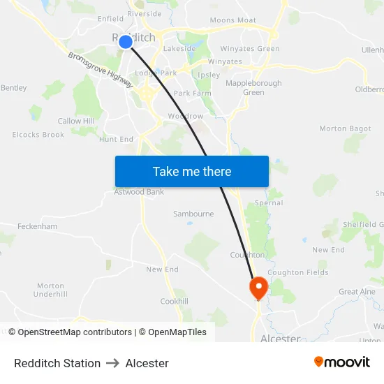 Redditch Station to Alcester map