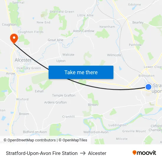 Stratford-Upon-Avon Fire Station to Alcester map