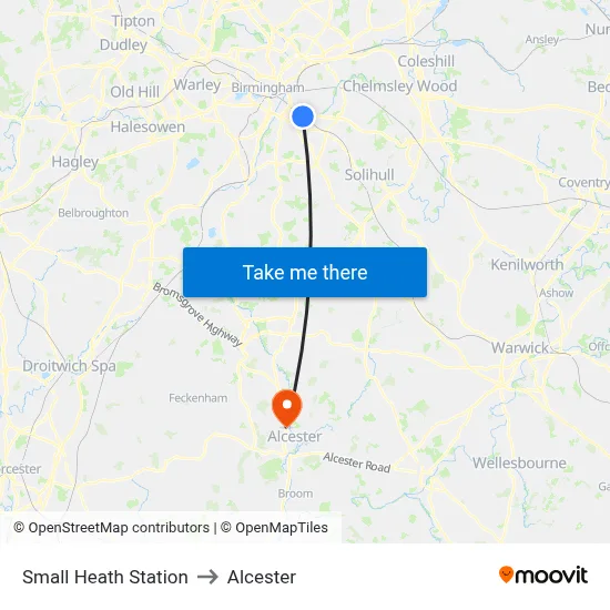 Small Heath Station to Alcester map