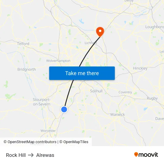 Rock Hill to Alrewas map