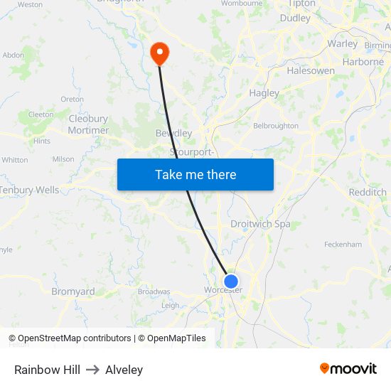 Rainbow Hill to Alveley map