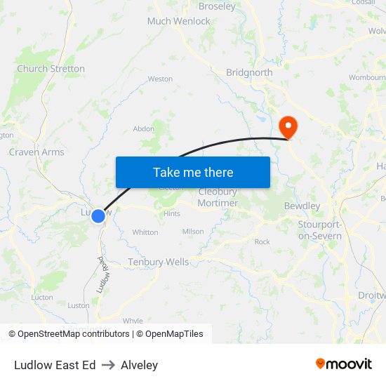 Ludlow East Ed to Alveley map