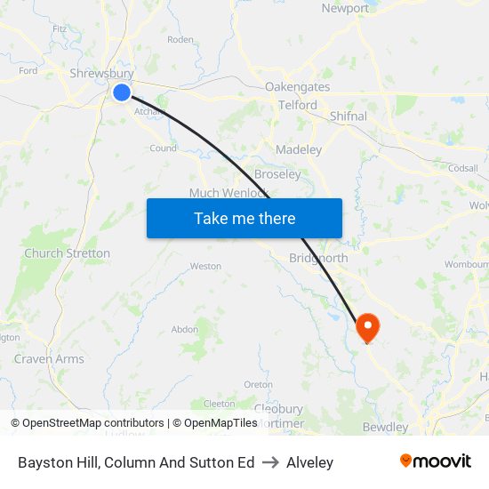 Bayston Hill, Column And Sutton Ed to Alveley map