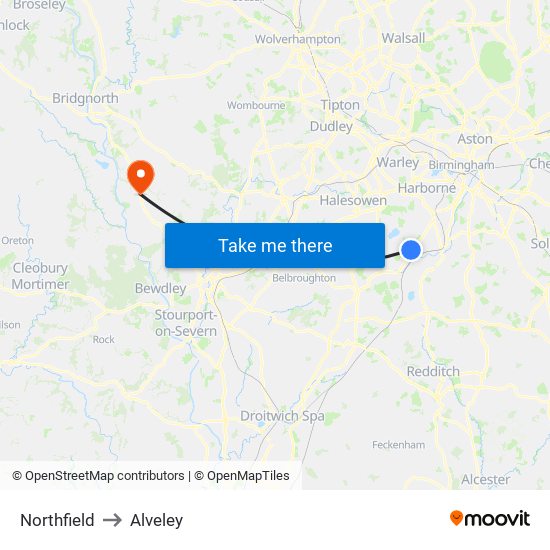 Northfield to Alveley map