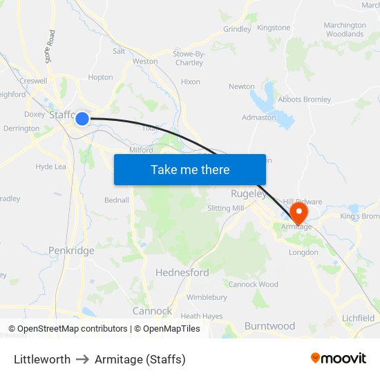 Littleworth to Armitage (Staffs) map