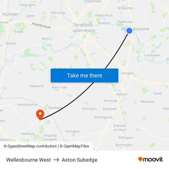 Wellesbourne West to Aston Subedge map
