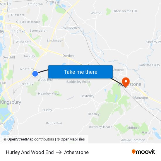 Hurley And Wood End to Atherstone map