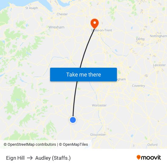 Eign Hill to Audley (Staffs.) map