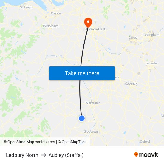 Ledbury North to Audley (Staffs.) map