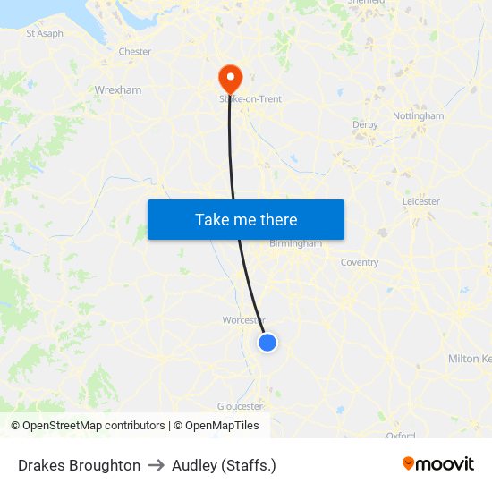 Drakes Broughton to Audley (Staffs.) map