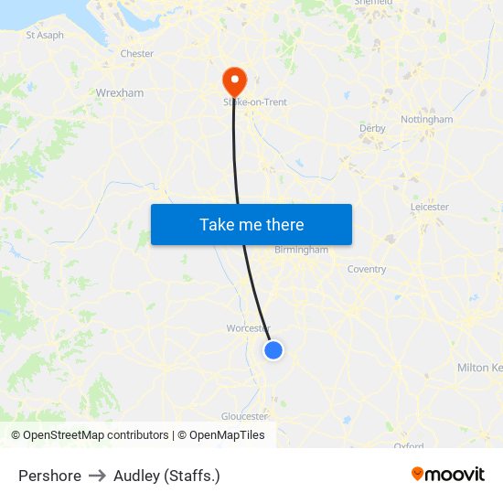 Pershore to Audley (Staffs.) map