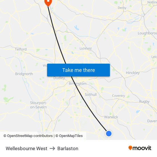 Wellesbourne West to Barlaston map