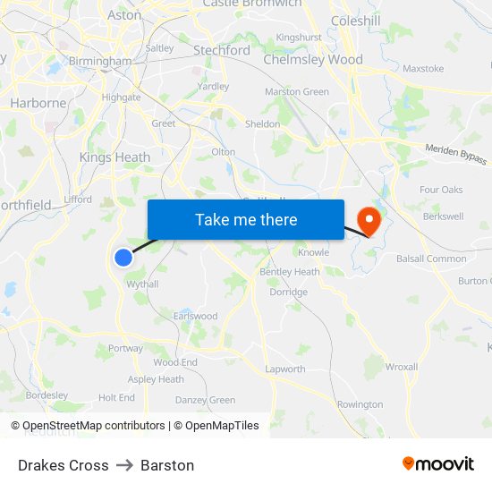 Drakes Cross to Barston map