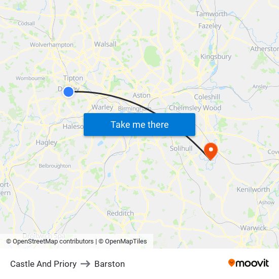 Castle And Priory to Barston map