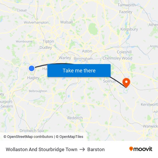 Wollaston And Stourbridge Town to Barston map