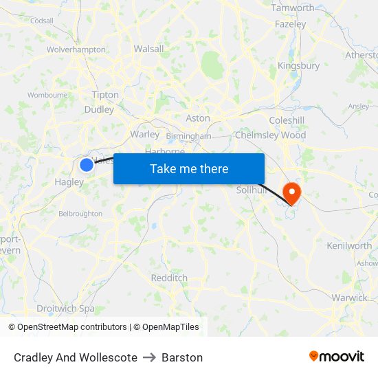 Cradley And Wollescote to Barston map