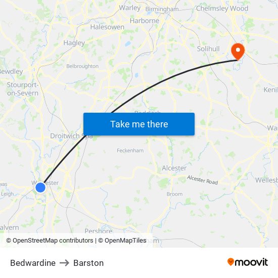 Bedwardine to Barston map