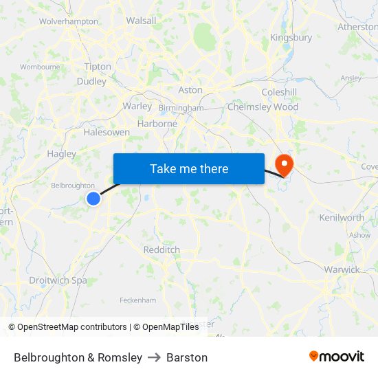 Belbroughton & Romsley to Barston map