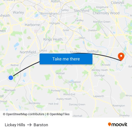 Lickey Hills to Barston map