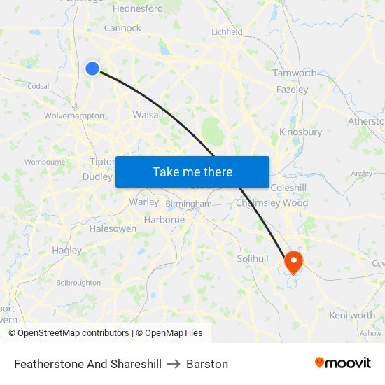 Featherstone And Shareshill to Barston map