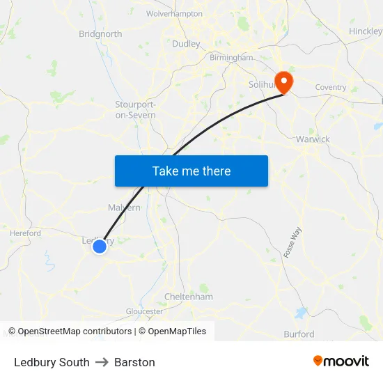 Ledbury South to Barston map