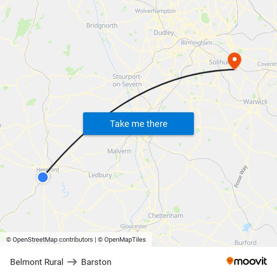 Belmont Rural to Barston map