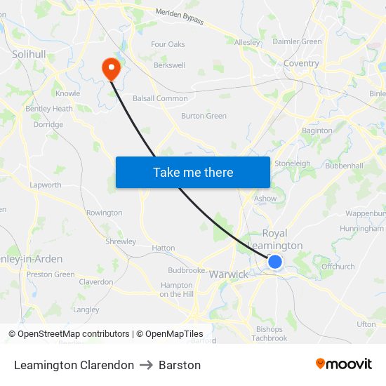 Leamington Clarendon to Barston map