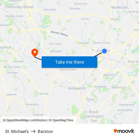 St. Michael's to Barston map