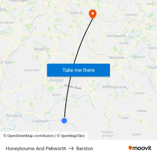 Honeybourne And Pebworth to Barston map