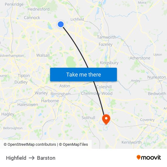 Highfield to Barston map