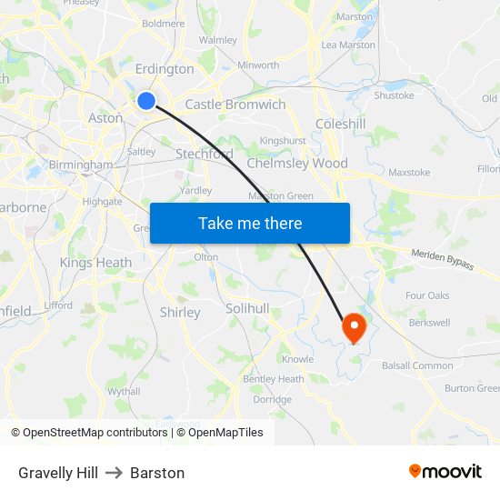 Gravelly Hill to Barston map