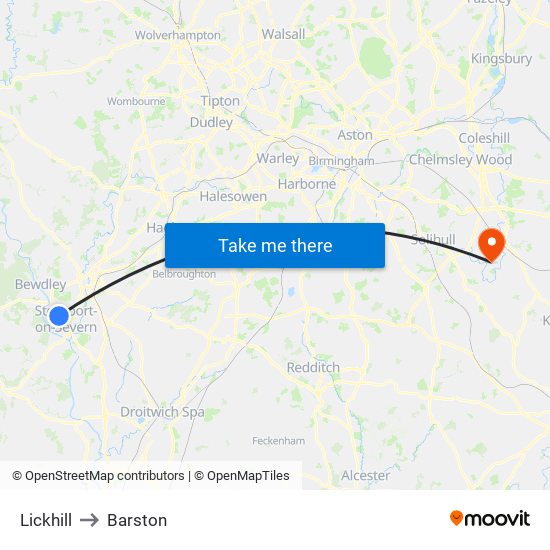 Lickhill to Barston map