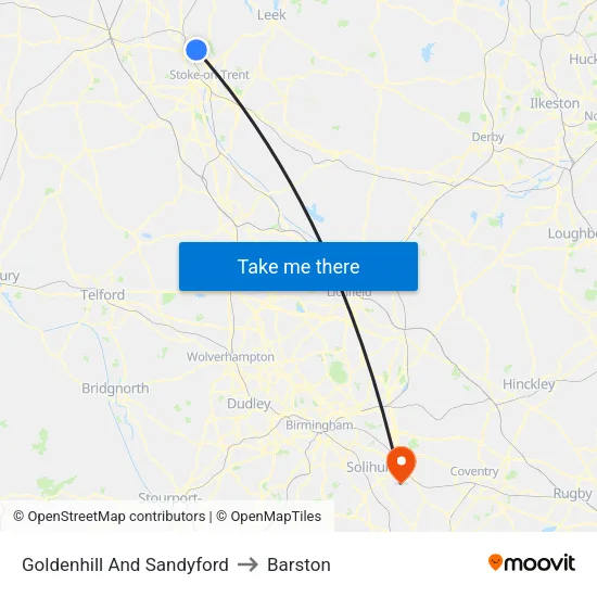 Goldenhill And Sandyford to Barston map