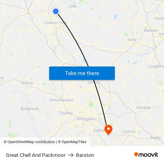 Great Chell And Packmoor to Barston map