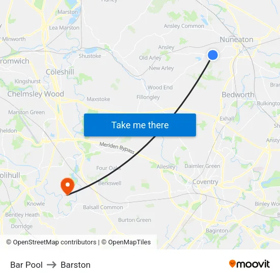 Bar Pool to Barston map