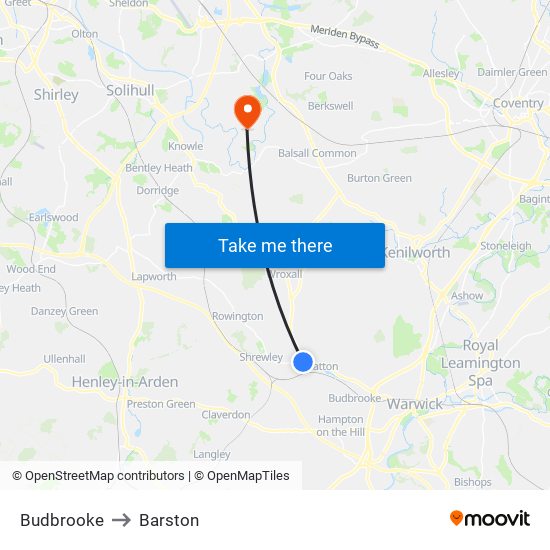 Budbrooke to Barston map