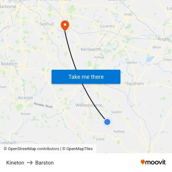 Kineton to Barston map