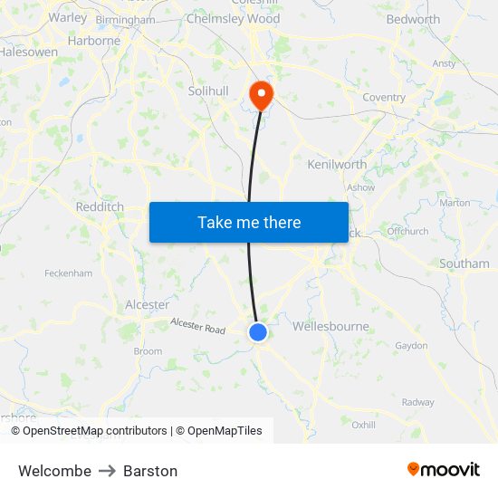Welcombe to Barston map