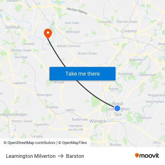 Leamington Milverton to Barston map