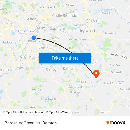 Bordesley Green to Barston map